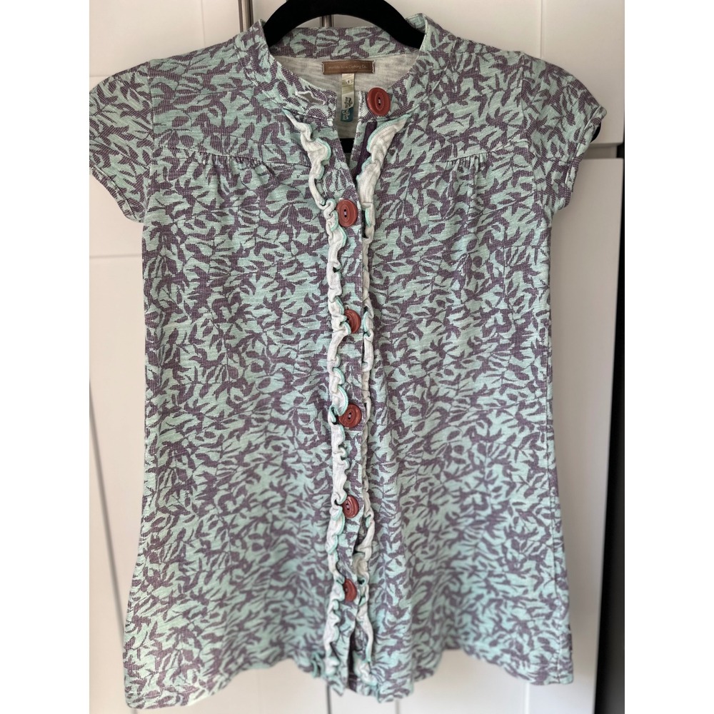 Matilda Jane Girls Size 6 Tunic Top Mint Green Purple Floral Ruffle Boho 0353
